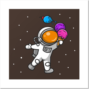 Cute Astronaut Holding Ice Cream Cone Cartoon Posters and Art